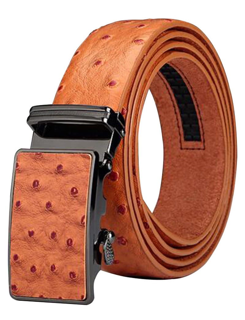 maikun Men's Belt Ratchet Leather Dress Belt with Automatic Buckle 35mm Wide, Ostrich Grain Tan, Size L - Image 1